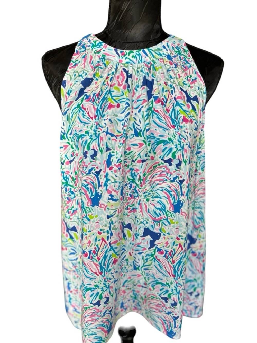 Anne Carson Women’s L Floral Sleeveless Halter Blouse Tropical Print